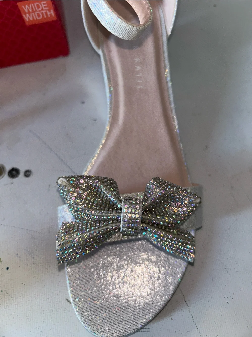 Kelly & Katie Champagne Glitter Bow Ankle-Strap Sandals